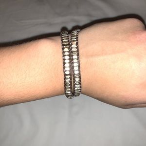 Silver and tan wrap bracelet